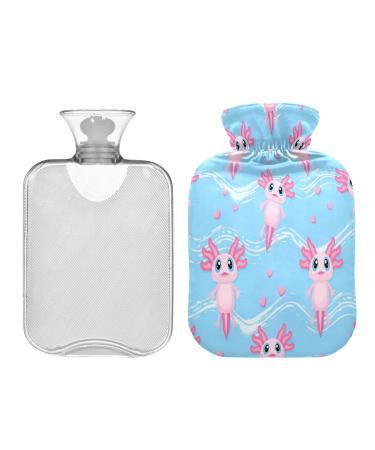 Axolotl Hot Water Bottle 2L Winter Hot Water Bottle Warm Water Bottle Soft Plush Cover Hand Feet Warmer for Kids Men Women