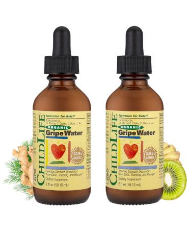 CHILDLIFE ESSENTIALS Organic Gripe Water - Soothes Occasional Stomach Discomfort Associated with Colic Teething & Hiccups in Infants & Children Allergen Free Non-GMO - 2 Fl Oz Bottle (Pack of 2)