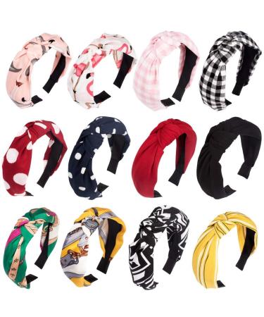Cubaco 12 Pack Knotted Headbands for Women Womens Headbands for Women Cute top Knot Turban Headband Fashion Boho Headband Bowknot Bows Elastic Wide Headwrap Head Band Elastic Hair Accessories for Women's Hair 12 Pack BoH...