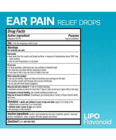 Lipo-Flavonoid Fast-Acting Ear Ache Pain Relief 4% Lidocaine Maximum-Strength for Swimmer's Ear Cold & Flu Allergies Safe for Adults & Children Relieves Ear Pain Swelling & Water-Clogged Ears 0.42 Fl Oz (Pack of 1) - Buy Online on GoSupps.com