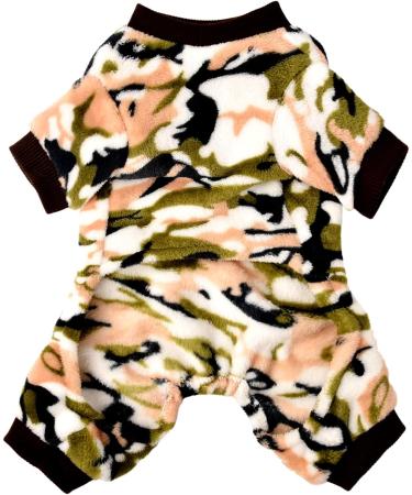 Chihuahua Pajamas X-Small Camouflage Green | Winter Fleece Dog Jumpsuit | Tiny Pet Clothes for Small Puppy Yorkie Teacup Outfits - Buy Online on GoSupps.com
