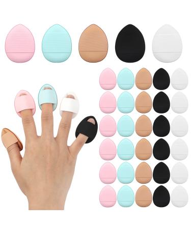 35pcs Finger Puff  Mini Finger Powder Puff Finger Makeup Sponges Soft Beauty Cosmetic Makeup Tools for Foundation  Under Eye  Cream  Concealer  Eye Shadow (white  pink  blue  black  and skin Colors)
