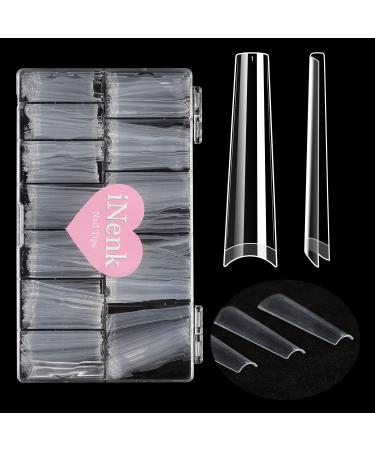 gootrades 420PCS 3XL No C Curve Coffin Nail Tips, XXXL Long 5.5cm Clear Coffin French Nail Tips, Half Cover Ballerina ABS Acrylic False Fake Nail Tips for Salons & Home DIY, 12 Sizes