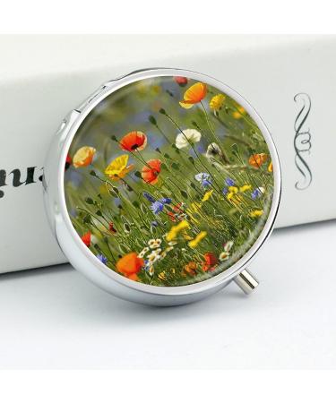 Travel-Friendly Pill Box Organizer - 3 Compartment Wild Flowers Design - Portable Medicine Case for Handbag & Pocket - Buy Online on GoSupps.com