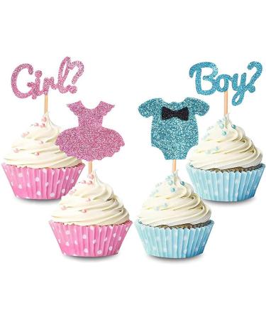 UXYOKM 24Pcs Boy or Girl Cupcake Toppers Blue Pink Glitter Gender Reveal Cupcake Picks Baby Shower Birthday Party Cake Decorations Supplies