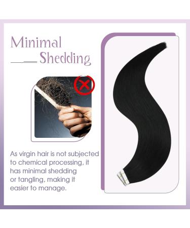 FSHINE Real Hair Tape Extensions - 60cm Black 10 Pieces 25g - Virgin Remy Straight #1 #1 Injected Tape Extensions - Buy Online on GoSupps.com