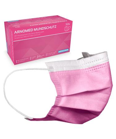 Arnomed masks medically 50x masks in pink pink op masks CE certified medical masks type IIR mouth protection medically in accordance with standard EN 14683 3-layer medical masks colorful