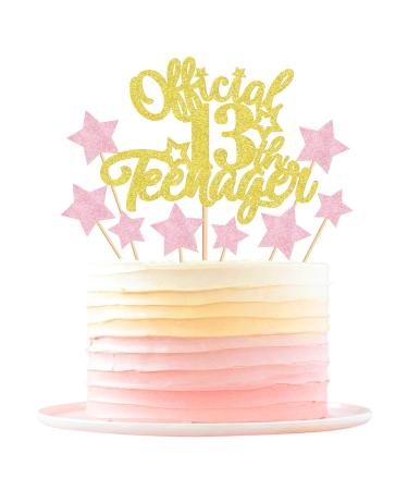 Keaziu 1 Pack Officially 13th Teenager Cake Topper 24PCS Pink Star 13th Cake Topper Birthday 13 Fabulous for Happy 13th Birthday Anniversary Party Cake Decorations Supplies Gold