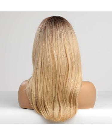 HAIRCUBE Long Blonde Straight Wigs for Women with Fringe and Dark Roots - Synthetic Layered Hair Wig - Buy Online on GoSupps.com