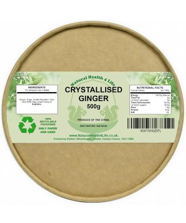 Natural Health 4 Life Crystallised Ginger Chunks 500g in storage tub - Buy Online on GoSupps.com