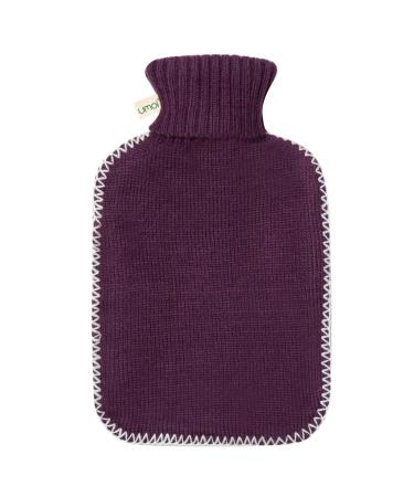 Eco hot water bottle with cover 1.8 liters with fine knitted cover and white seams (purple)