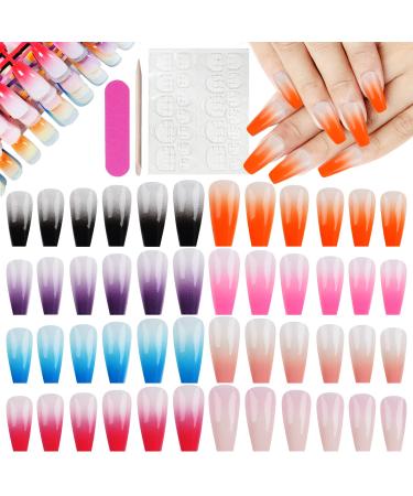 Wrong nails Kalolary 192 pieces 12 different sizes Artificial color gradient Full nails Full cover fake nail tip acrylic false gel nails with 24PCs nail glue sticker