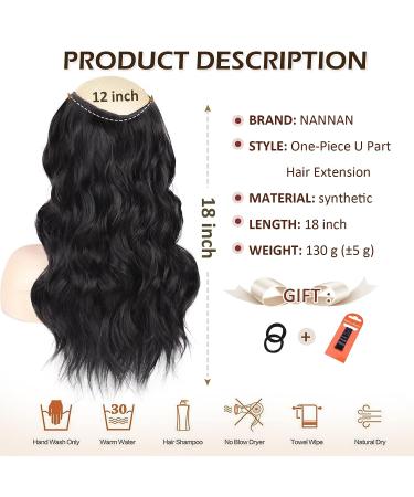 NANNAN Black Long Wavy U-Shaped Clip in Hair Extensions | 18 Inch Synthetic Hairpieces for Women - Buy Online on GoSupps.com
