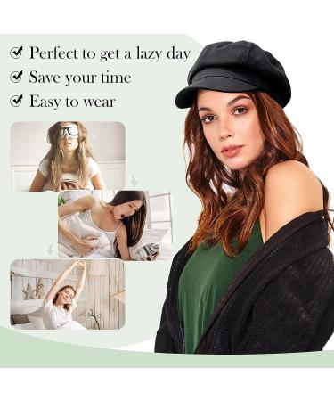 Lansigreen Newsboy Cap with Short Curly Wavy Bob Wig | 14 Synthetic Hairpiece | Women's Beret Hat | Natural Black - Buy Online on GoSupps.com