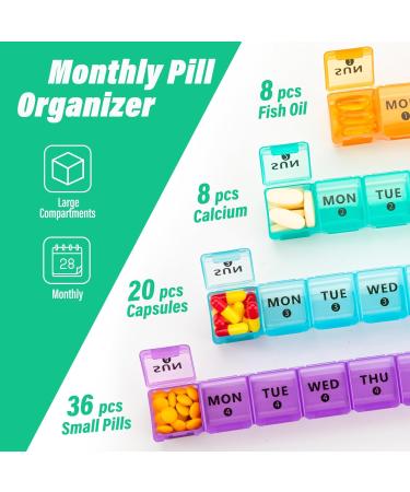 Mossime Large Monthly Pill Box Organiser 4 Week Pill Boxes 7 Day 1 Times a Day Compartments Tablet Organiser Box 28 Day with Dust-Proof Case Vitamin Meds Supplement Container for Family Multicoloured - Buy Online on GoSupps.com