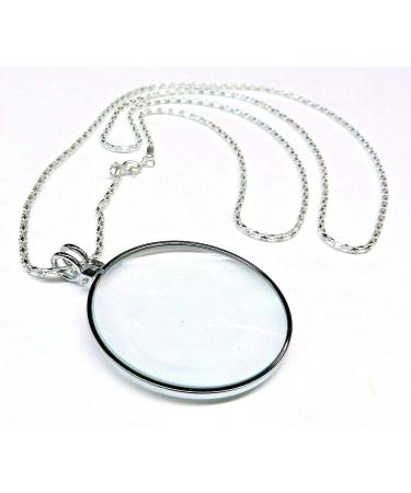 GC - 5X Necklace Magnifier 1-3/4" Glass Lens 36" Silver Chrome Chain US FAST FREE SHIPPER