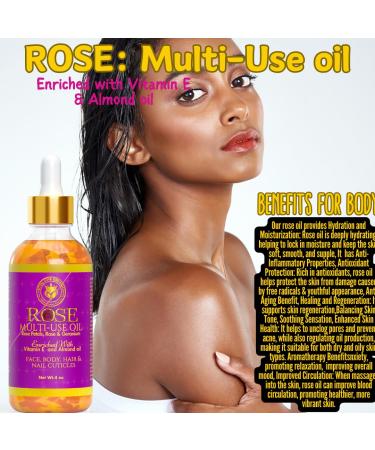 Rose Multi-Use Oil Organic Face Body Hair & Nail Cuticle Oil with Vitamin E | 4 oz - Buy Online on GoSupps.com