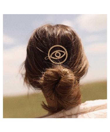 Yheakne Vintage Evil Eye Hair Clip Geometric Hair Pin Clip Gold Round Hair Barrette Pin Hollow Eye Head Clip Headwear Decorative Headpieces Hair Accessories for Women and Girls (Gold)