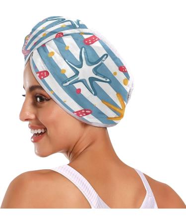 Starfish Blue Striped Hair Towel 2 Pack - Super Absorbent Quick Dry Hair Turbans for Women & Girls - Buy Online on GoSupps.com