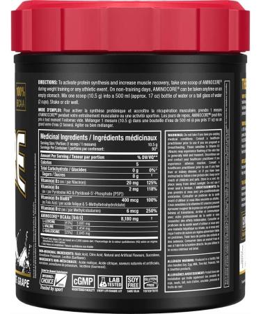 ALLMAX Nutrition - Aminocore BCAA - 8g BCAAs - 100% Pure Branch Chained Amino Acids - Gluten Free - White Grape - 945 Gram White Grape 90 Servings (Pack of 1) 8g Bcaas - Buy Online on GoSupps.com