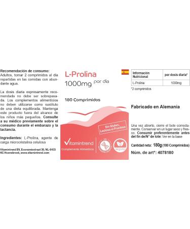 Vitamin trend Lproline 1000mg 180 vegan tablets STOCK FOR 3 MONTHS Highdose amino acid Vitamintrend - Buy Online on GoSupps.com