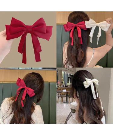 Hair Bows for Women 3PCS French Bow Hair Clips with Ribbon Large Cute Bow Clips for Women Soft Satin Silky Bow Barrette for Teen GirlsBarrettes - Buy Online on GoSupps.com
