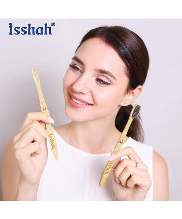 Isshah Biodegradable Eco-Friendly Natural Bamboo Charcoal Toothbrushes - 12 Pack - Buy Online on GoSupps.com