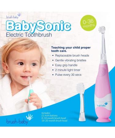 Brush Baby BabySonic Electric Toothbrush for Ages 0-3 Years - 2 Sensitive Brush Heads (Pink) - Buy Online on GoSupps.com