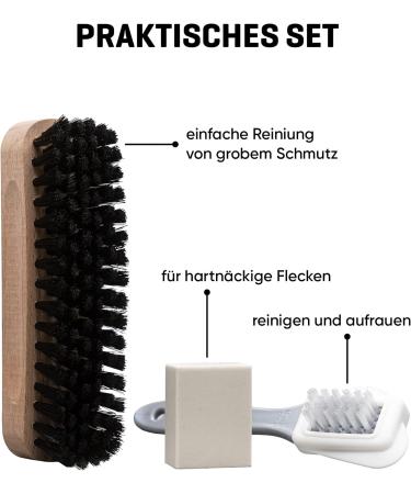 Shoe Cleaning Brush Set 3-Piece - Consisting of Dirt Brush Suede Leather Brush and Suede Leather Cleaning Rubber - Effective Cleaning of All Suede Types - Buy Online on GoSupps.com