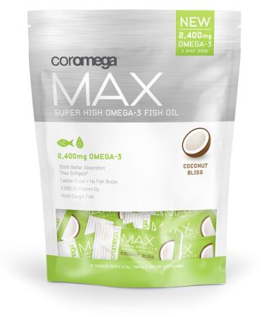 Coromega Max Super High Omega-3 Fish Oil Squeeze Packets, DHA and EPA, Coconut Bliss, 60-Count Coconut Bliss 60 Count (Pack of 1)