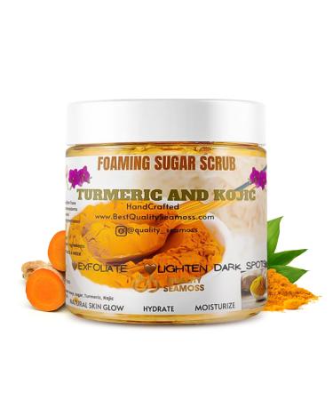 Exfoliating Body Scrub and Face Scrub Dark Spot Remover for Scars and Stretch Marks Helps Avoid Ingrown Hair Hyperpigmentation 12 oz - For Sensitive Skin Kojic Turmeric Sugar Scrub 12 oz