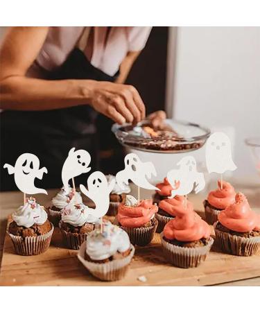 Pack of 24 Ghost Halloween Cupcake Toppers Glitter Ghost Cake Decoration for Happy Halloween Spooky Ghost Theme Party Cake Decoration Baby Shower Children Birthday Party Cake Decorations White Colour 19 - Buy Online on GoSupps.com