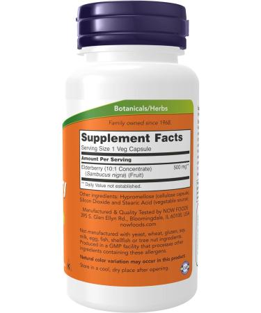 NOW Elderberry 500mg 10:1 Concentrate 60 Veg Capsules - 60 Count - Buy Online on GoSupps.com