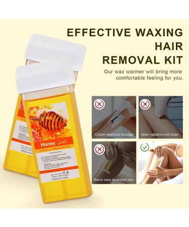 Honey Wax Roller Hair Removal Kit for Sensitive Skin | Soft Wax Warmer with 2 Cartridges, 10 Wipes, 100 Wax Strips - Pink - Buy Online on GoSupps.com