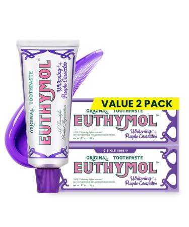 Euthymol Purple Whitening Toothpaste for Yellow & Sensitive Teeth | Violet Tone-Up Formula Instantly Brightens 24H Stain Defense Long-Lasting Fresh Breath (Pack of 2) 3.7 Ounce (Pack of 2)