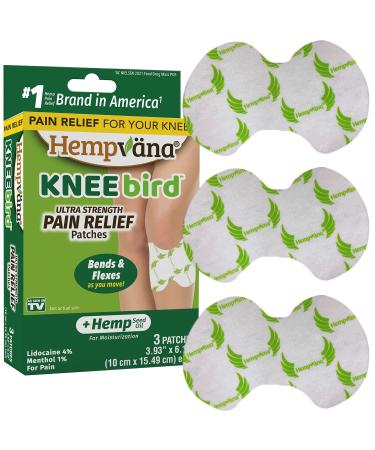 FDA-Listed Doctor Designed Hempv na KneeBird Knee Relief Patch AS-SEEN-ON-TV CoolNumb Hemp Triple Action Technology up to 8 Hours of Relief Ergonomic Knee Design