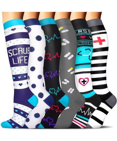 6 Pairs Compression Socks for Women & Men Circulation 20-30mmHg is Best Support for Running,Nursing,Athletic Sports A03-assorted 15- 6 Pairs Large-X-Large