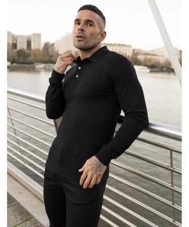 Coofandy Men's Long Sleeve Muscle Stretch T-shirt Slim Fit Polo Shirt - Black - Buy Online on GoSupps.com