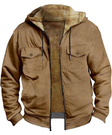 Hanxiulin Fluffy Warm Fleece Plush Jacket for Men | Quilted Hooded Sweatshirt | Autumn & Winter Coat - Brown XL - Buy Online on GoSupps.com