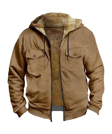 Hanxiulin fleece plush jacket fluffy warm zipper wool jacket sweatshirt men basic hooded jacket quilted jacket autumn coat cardboard jacket jacket winter jacket brown xl