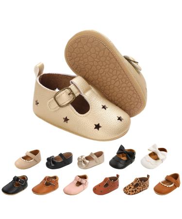 Baby Girls First Walking Shoes Mary Jane PU Leather Anti-Slip Princess Shoes Infant Baby Shoes 0-6 Months C Gold