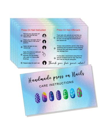 Press-On Nail Application Instructions Cards Nail Aftercare Instructions Cards 2 x 3.5" inch Business Card Size DIY Press-On Nail Kit 50 Pack