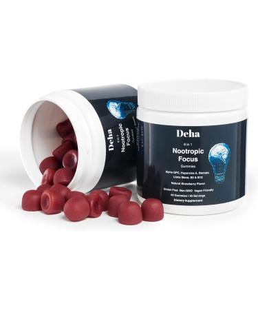 Deha Focus Gummies Nootropic Brain Supplement with Vitamin B6 Vitamin B12 Alpha GPC Huperzine A Bacopa Monnieri Lions Mane Mushroom Gummies Vegan Non-GMO Gluten-Free 60 Gummies - Buy Online on GoSupps.com