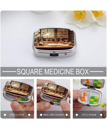 Vintage Chemistry Lab Pill Box | 2 Compartment Medicine Organizer | Decorative Portable Metal Pill Case for Pocket & Purse - Buy Online on GoSupps.com