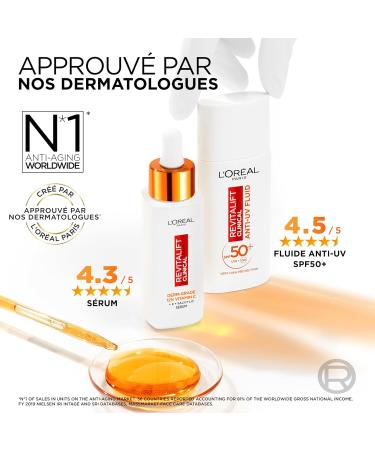 L Or al Paris - Anti-Aging Vitamin C Facial Routine Set - 12% Pure Vitamin C Serum & Anti-UV Sun Fluid SPF 50+ - Anti-Wrinkle - Revitalift Clinical - Buy Online on GoSupps.com