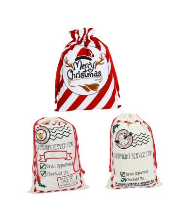 Healvian 3 Pcs Christmas Bag Burlap Bags Burlap Xmas Bags Storage Bags Wrapping Paper Large