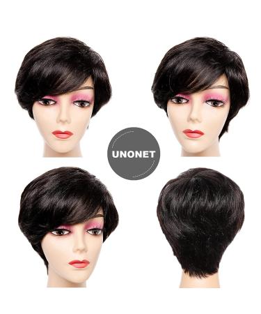 Unonet Pixie Cut Human Hair Wig with Bangs - Short Brazilian Virgin Hair Wigs for Women - Layered Wavy Style for Party and Daily Use (Natural Black) - Buy Online on GoSupps.com