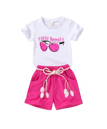 YOUNGER TREE Toddler Baby Girls Clothes Watermelon T-shirt + Linen Shorts with Belt Cute Summer Short Set 4 Years Sunglasses