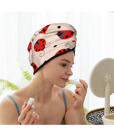Microfiber Hair Drying Cap - Red Ladybug Towel Wrap for Quick Drying Thick Curly & Long Hair | Soft Absorbent Hair Towel with Button - Buy Online on GoSupps.com