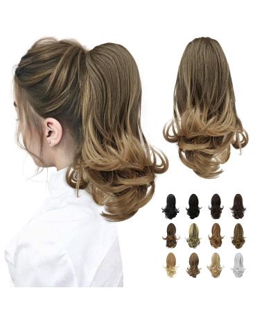 Sofeiyan 13" Ponytail Extension Long Curly Ponytail Clip in Claw Hair Extension Natural Looking Synthetic Hairpiece for Women, Ash Brown to Blonde 13 Inch (Pack of 1) Ash Brown to Blonde